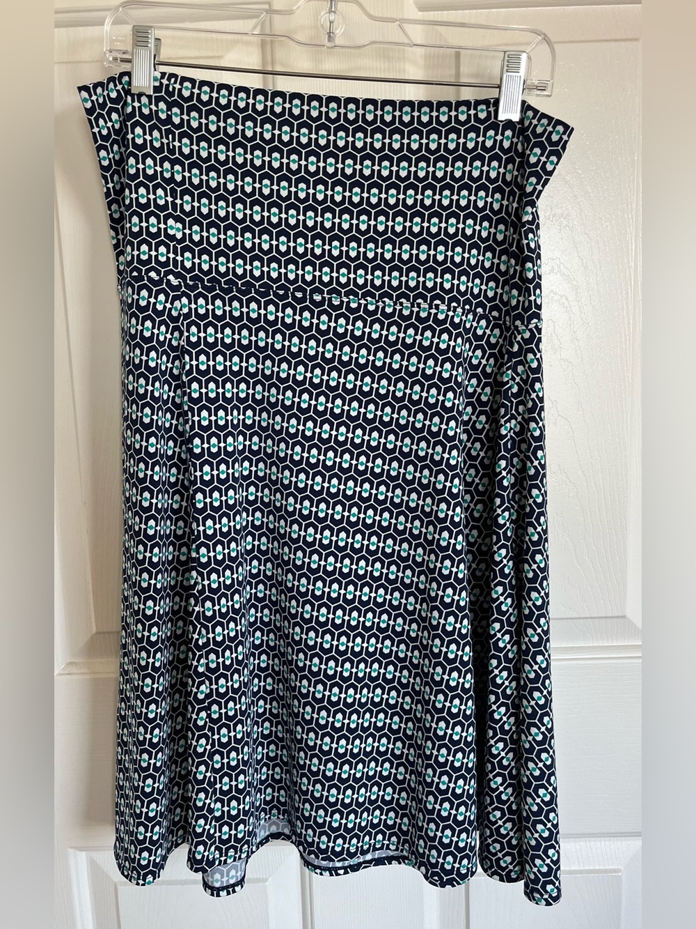 Max Studio Navy, Green, and White Geometric Print Skirt